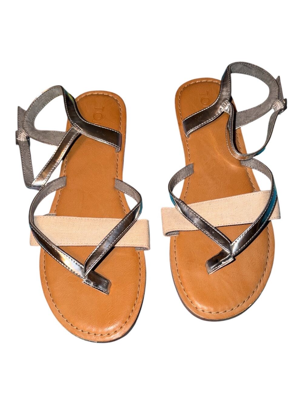 Toms Women's Size 9 Silver Strap Tan and Cream